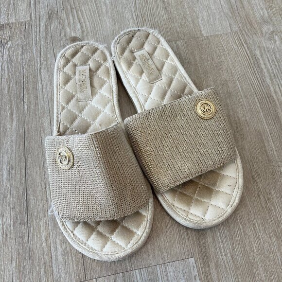 Womens Michael Kors Gold Glitter Slides - 10 - Picture 1 of 8